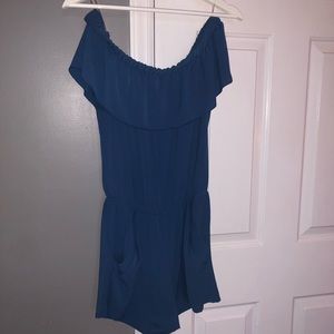 Blue Off The Shoulder Romper